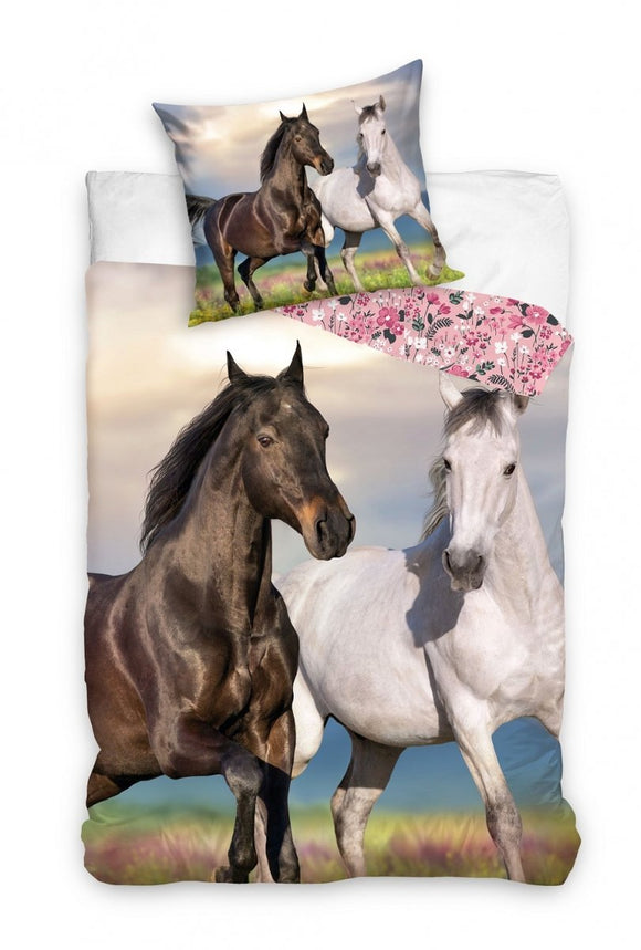 Pferde Bettwäsche - weiche Baumwolle 160x200 cm Kissen und Decke
