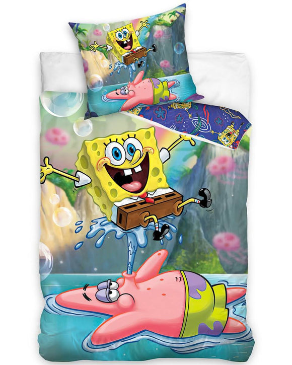 Spongebob Bettwäsche 140 x 200 cm - weiche Baumwolle - Kissen und Decke