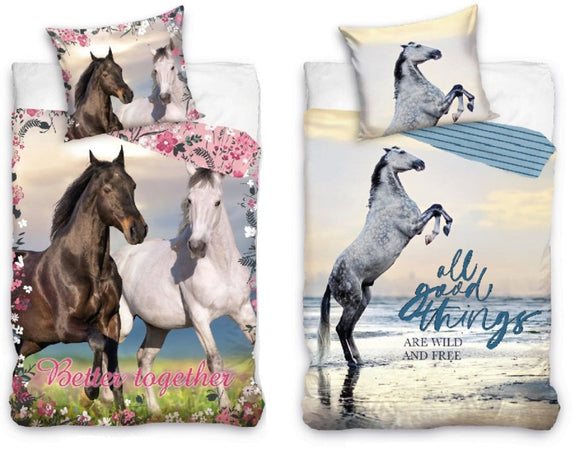 Pony Pferde Bettwäsche - weiche Baumwolle 135x200 cm Kissen und Decke