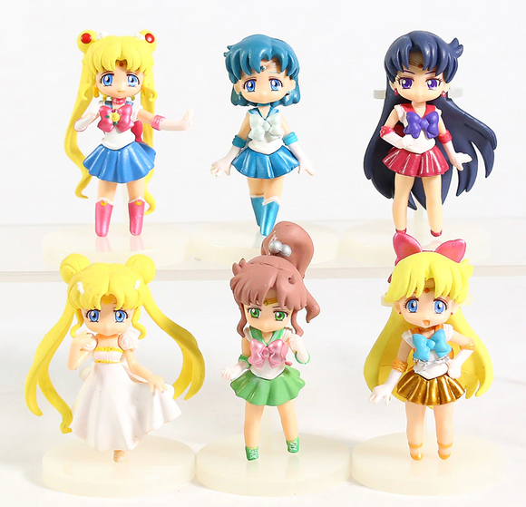 6 Sailor Moon Figuren - Moon, Mars, Venus, Mercury, Jupiter + Prinzessin Serenety - Tinisu