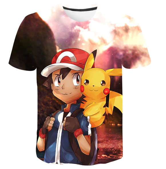 Pokemon T-Shirt für Kinder (Unisex) - Motiv: Ash & Pikachu - Tinisu