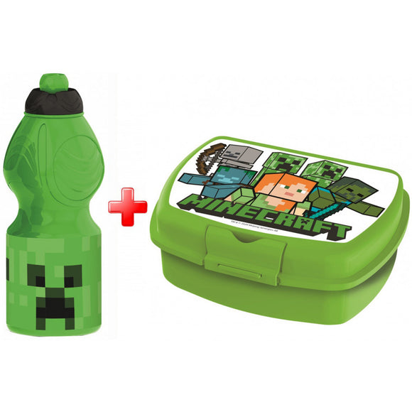 Minecraft Brotdose + Trinkflasche Kinder Lunchbox Schule Sandwichbox - Tinisu