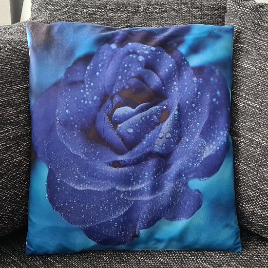 Kissenbezug Natur - Blaue Eisrose / Blume - 45cm x 45cm - Tinisu