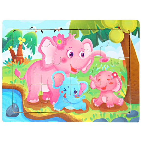 Kinder Baby Holz Puzzle Cartoon Rosa Elefant 12 Teile Puzzle - Tinisu