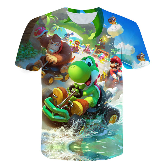 Super Mario T-Shirt für Kinder (Unisex) - Motiv: Mario Kart Yoshi & Donkey Kong - Tinisu