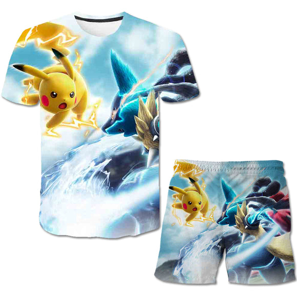 Pokemon T-Shirt & Hose für Kinder (Unisex) - Motiv: Pikachu & Lucario - Tinisu