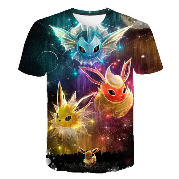 Pokemon T-Shirt für Kinder (Unisex) - Motiv: Evoli, Aquana, Flamara, Blitza - Tinisu