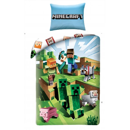 Minecraft Bettwäsche 140 x 200 cm - weiche Baumwolle - Kissen und Decke - Tinisu