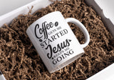 Tasse mit Spruch "Coffee gets me started, Jesus keeps me going" Kirche Kaffee Büro