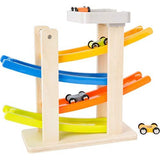 Rennbahn mit Parkdeck aus Holz – personalisierbar, inkl. 4 Autos | small foot 10602