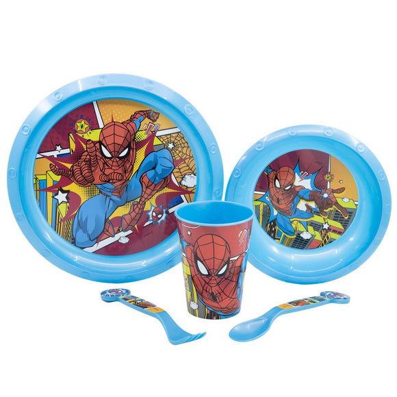 Spiderman Plastik Geschirr Set 5-Teile Kunststoffset für Kinder