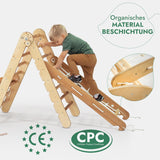 5in1 Montessori Klettergerüst Set: Kletterdreieck mit Rutsche, Kletterbogen, Kletternetz und Kissen, für Kinder 1-7 Jahre – Beige