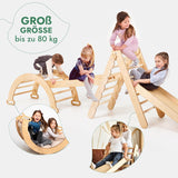 5in1 Montessori Klettergerüst Set: Kletterdreieck mit Rutsche, Kletterbogen, Kletternetz und Kissen, für Kinder 1-7 Jahre – Beige