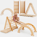 4in1 Montessori Klettergerüst Set: Kletterdreieck mit Rutsche, Kletterbogen mit Kissen, für Kinder 1-7 Jahre – Beige