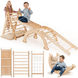 5in1 Montessori Klettergerüst Set: Kletterdreieck mit Rutsche, Kletterbogen, Kletternetz und Kissen, für Kinder 1-7 Jahre – Beige