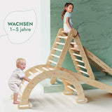 5in1 Montessori Klettergerüst Set: Kletterdreieck mit Rutsche, Kletterbogen, Kletternetz und Kissen, für Kinder 1-7 Jahre – Beige