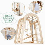 6in1 Indoor Spielplatz für Kinder: Klettergerüst mit Kletternetz, Rutsche, Gymnastikringe, Hängende Leiter und Disc-Schaukel – Beige