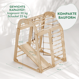 6in1 Indoor Spielplatz für Kinder: Klettergerüst mit Kletternetz, Rutsche, Gymnastikringe, Hängende Leiter und Disc-Schaukel – Beige
