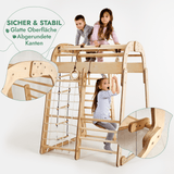 6in1 Indoor Spielplatz für Kinder: Klettergerüst mit Kletternetz, Rutsche, Gymnastikringe, Hängende Leiter und Disc-Schaukel – Beige