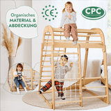 6in1 Indoor Spielplatz für Kinder: Klettergerüst mit Kletternetz, Rutsche, Gymnastikringe, Hängende Leiter und Disc-Schaukel – Beige