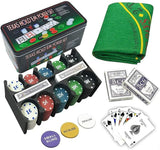 Professionelles Pokerset 200 Chips 2 Kartenspiele, Spielmatte und Metallbox