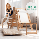 7in1 Montessori Klettergerüst Set: Kletterdreieck, Kletterbogen mit Kissen, Rutsche, Kletternetz, Maltafel und Kinderstuhl, für Kinder 1-7 Jahre – Beige