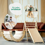 4in1 Montessori Klettergerüst Set: Kletterdreieck mit Rutsche, Kletterbogen mit Kissen, für Kinder 1-7 Jahre – Beige