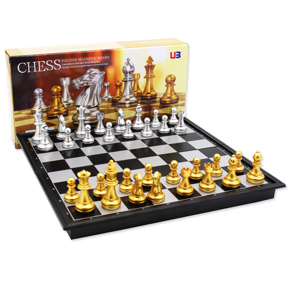 Schachspiel magnetisch Premium Schachbrett Gold Silber 25x25 cm - Reiseschach mit Figuren