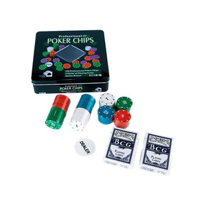 Professionelles Pokerset 100 Chips 2 Kartenspiele und Metallbox