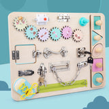 Montessori Busy - Beschäftigung Board aus Holz – Sinnesbrett mit verschiedenen Schlössern