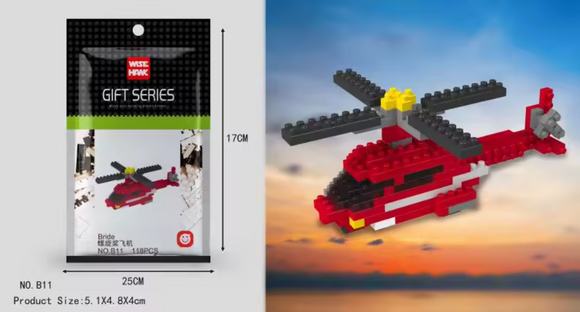 Helikopter Figur Bausteine Hubschrauber Modell LNO Micro-Bricks