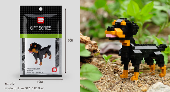 Rottweiler Hund Figur Bausteine Modell LNO Micro-Bricks - Tinisu