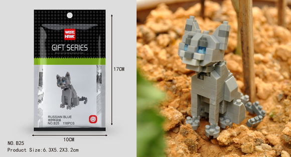 Katze Figur Russisch Blau Bausteine Modell LNO Micro-Bricks - Tinisu