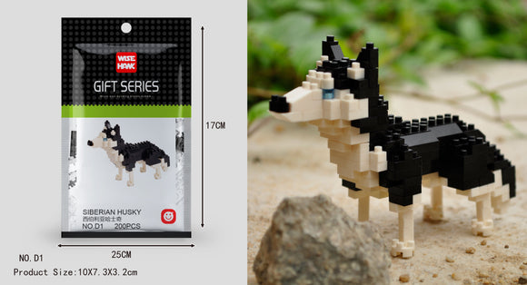 Husky Hund Figur Bausteine Modell LNO Micro-Bricks