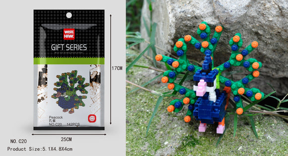 Blauer Pfau Figur Bausteine Modell LNO Micro-Bricks