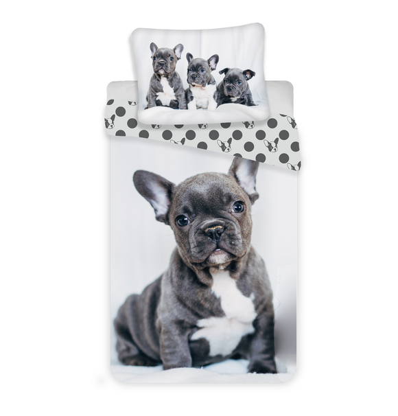 Bulldogge Bettwäsche - weiche Baumwolle 140x200 cm Kissen und Decke