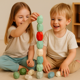 16 farbige Holz Stapelsteine - Kinder Balanciersteine für motorische Entwicklung