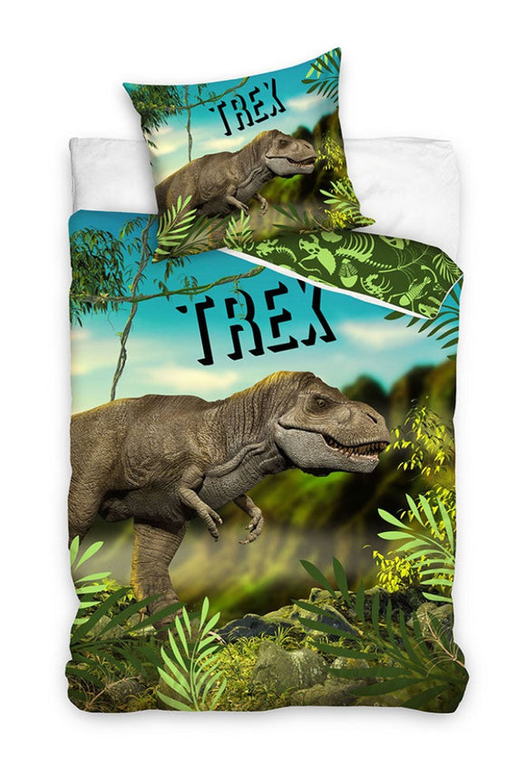 Dinosaurier T-Rex Bettwäsche - weiche Baumwolle 135x200 cm Kissen und Decke
