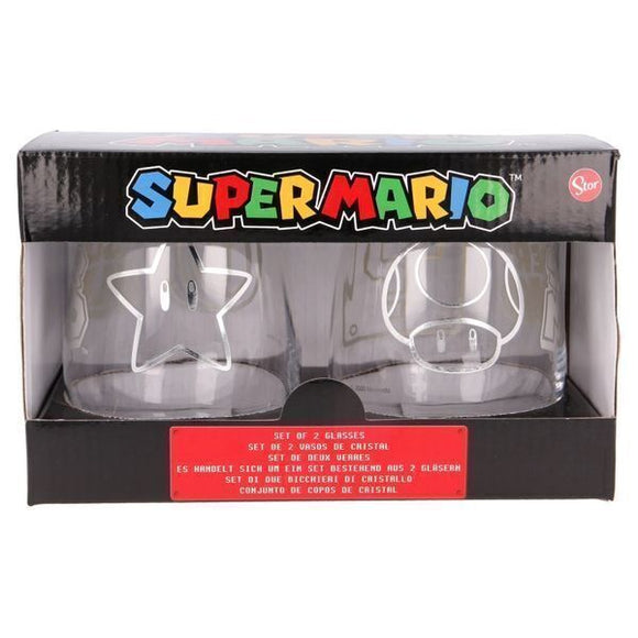 2 Super Mario Gläser 500 ml Pilz / Stern