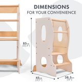 Stabiler Montessori Lernturm: Mitwachsender Kinderstuhl aus Holz – Elfenbein