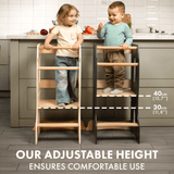Stabiler Montessori Lernturm: Mitwachsender Kinderstuhl aus Holz – Elfenbein