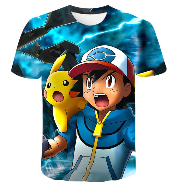 Pokemon T-Shirt für Kinder (Unisex)- Motiv: Ash + Pikachu - Tinisu