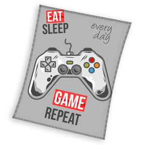 Gamer weiche Decke 200 x 150 cm "Eat Sleep Game Repeat" Kuscheldecke - Tinisu