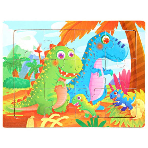 Kinder Baby Holz Dino Puzzle Cartoon Dinosaurier 12 Teile Puzzle - Tinisu
