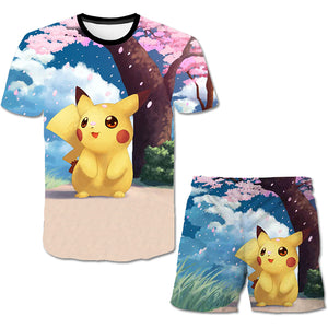 Pokemon T-Shirt & Hose für Kinder (Unisex) - Motiv: Pikachu unter Kirschblütenbaum - Tinisu