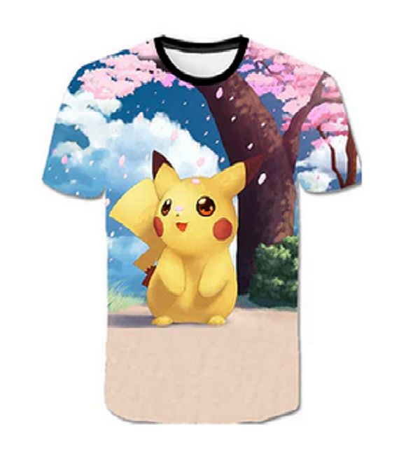 Pokemon T-Shirt für Kinder (Unisex) - Motiv: Pikachu unter Kirschblütenbaum - Tinisu